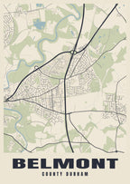 Street map poster of Belmont, County Durham