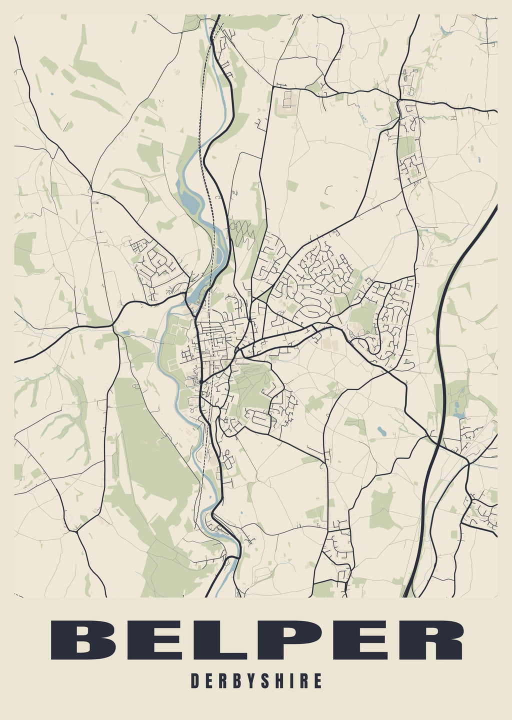 Street map poster of Belper, Derbyshire