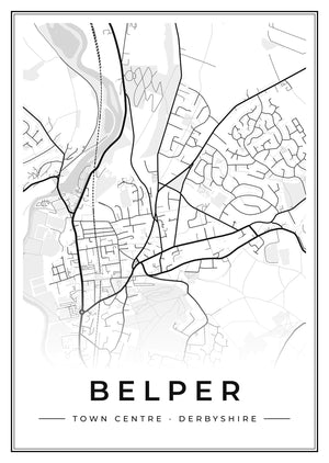 Belper Town Centre Street Map Poster