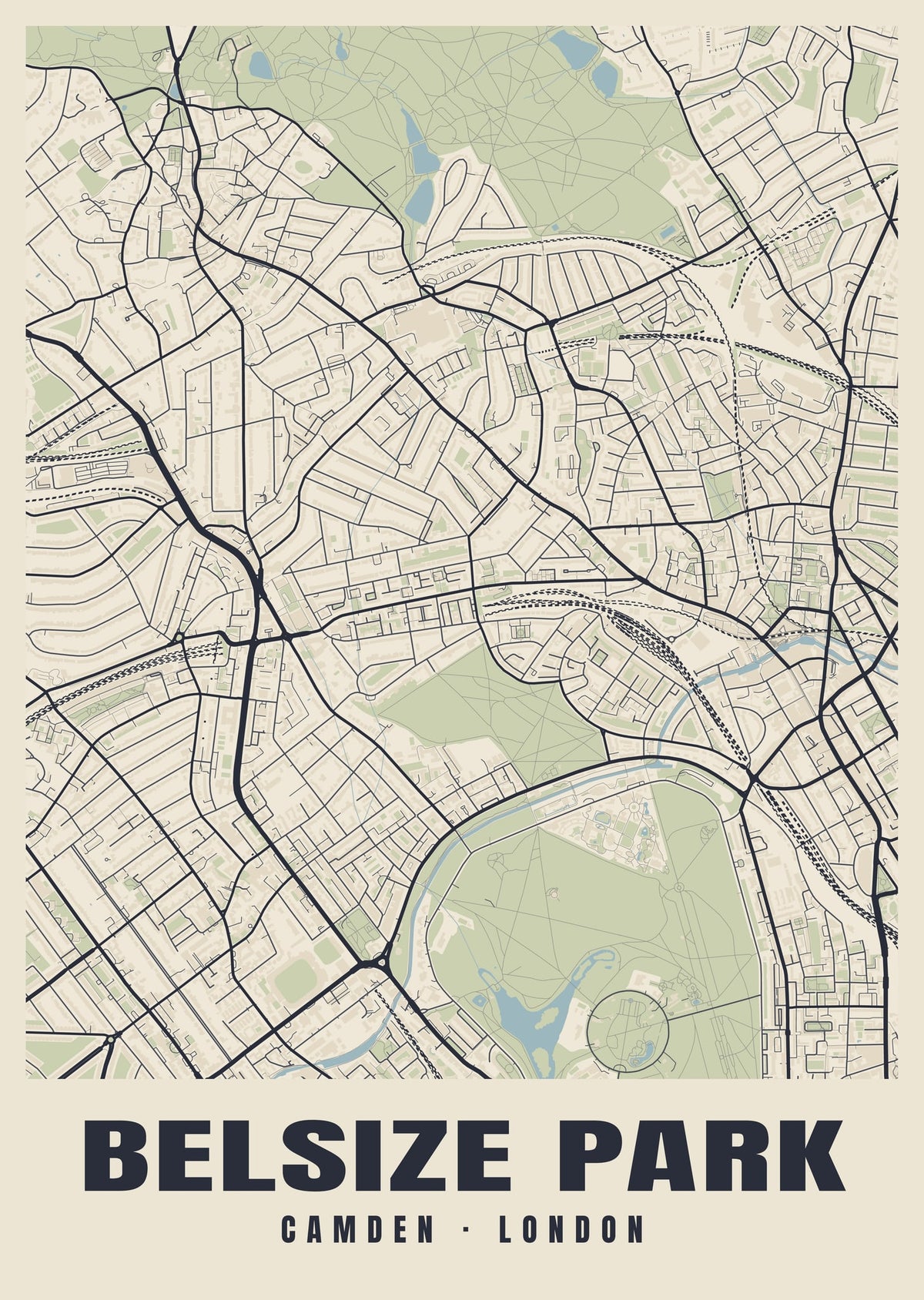 Heritage street map poster of Belsize Park, Camden, London