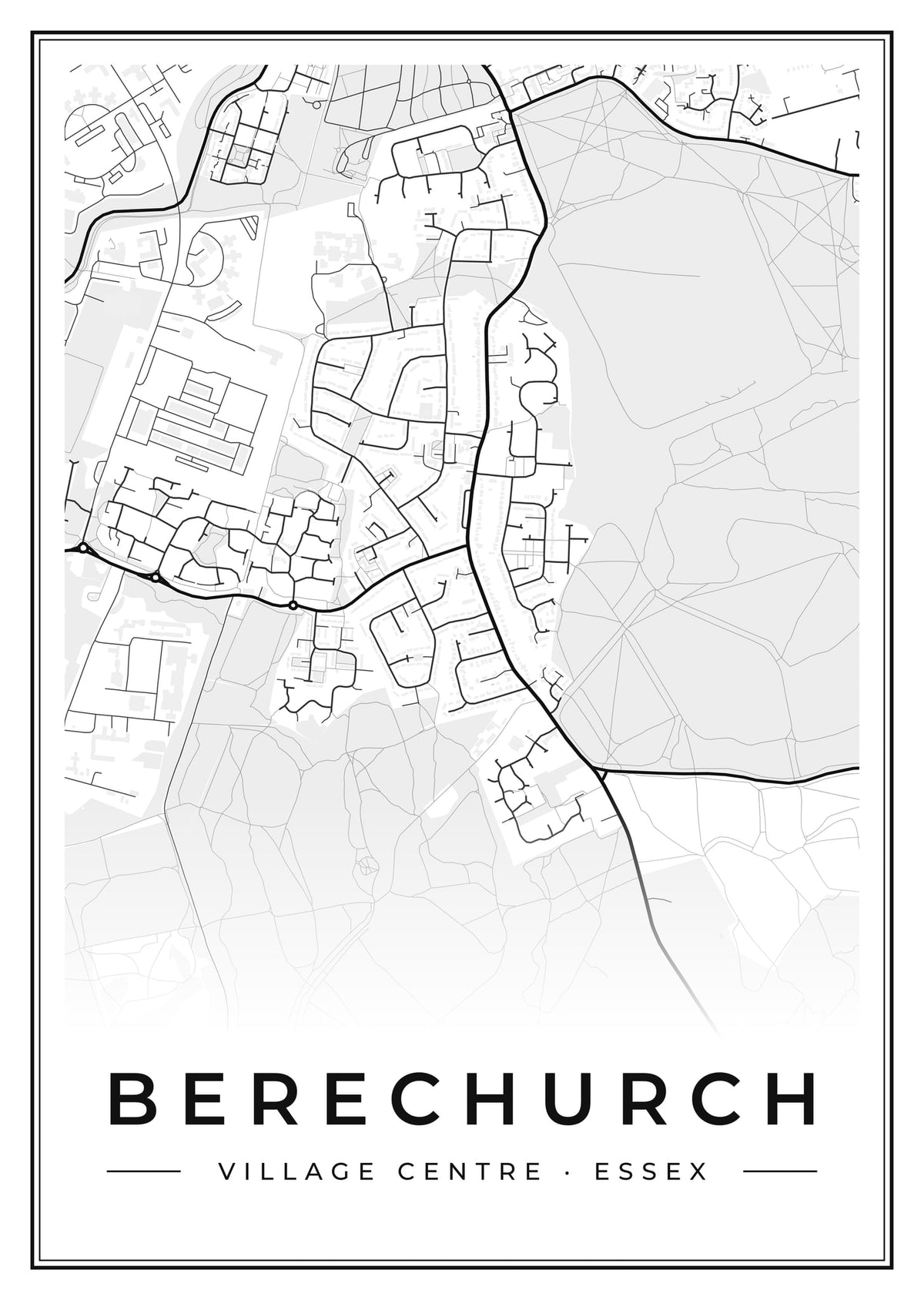 Street map poster of Berechurch village centre, Essex