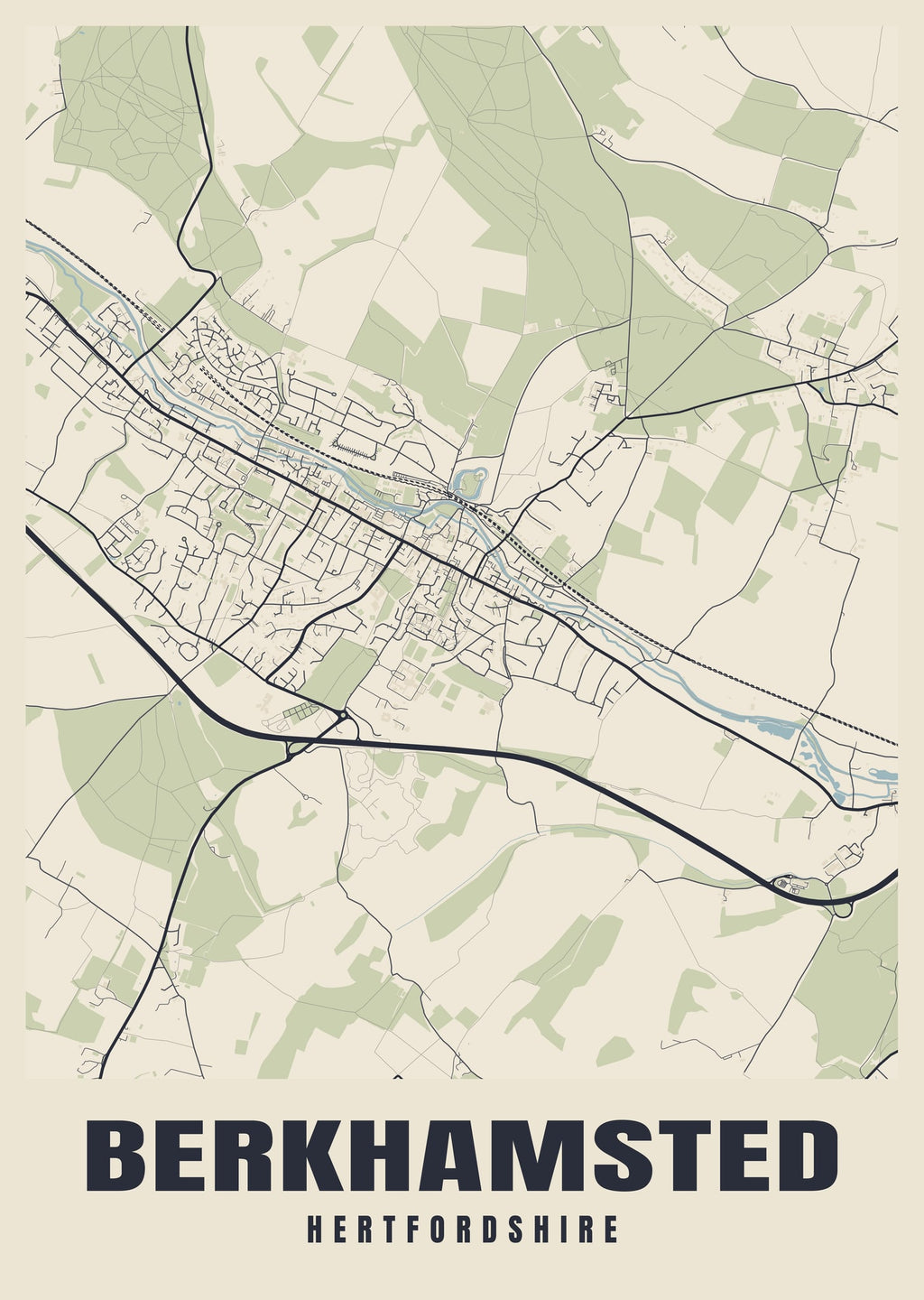 Street map poster of Berkhamsted, Hertfordshire