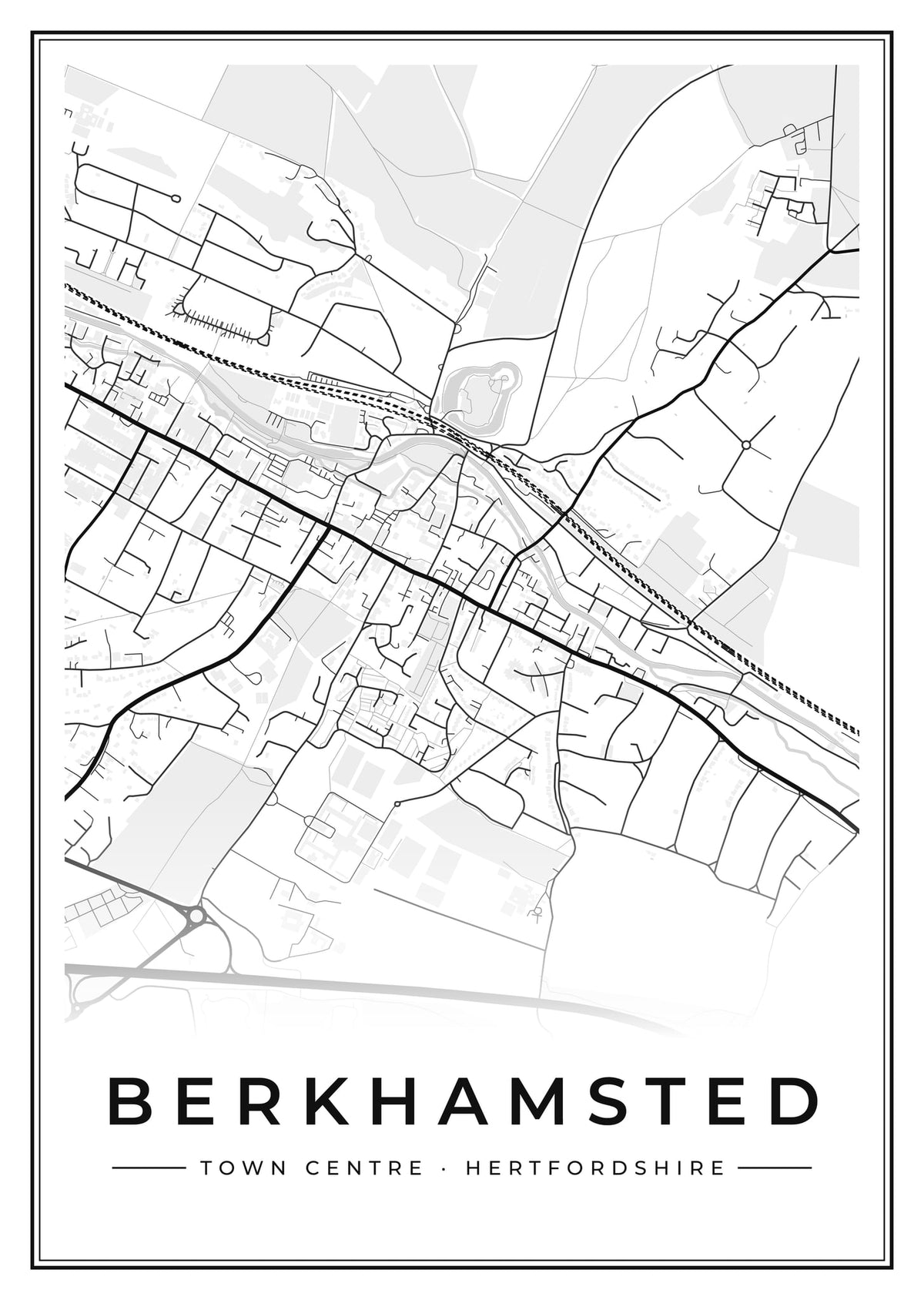 Street map poster of Berkhamsted town centre, Hertfordshire