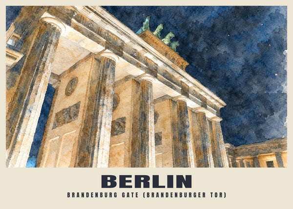 Brandenburg Gate (Brandenburger Tor), Berlin English Watercolour Poster