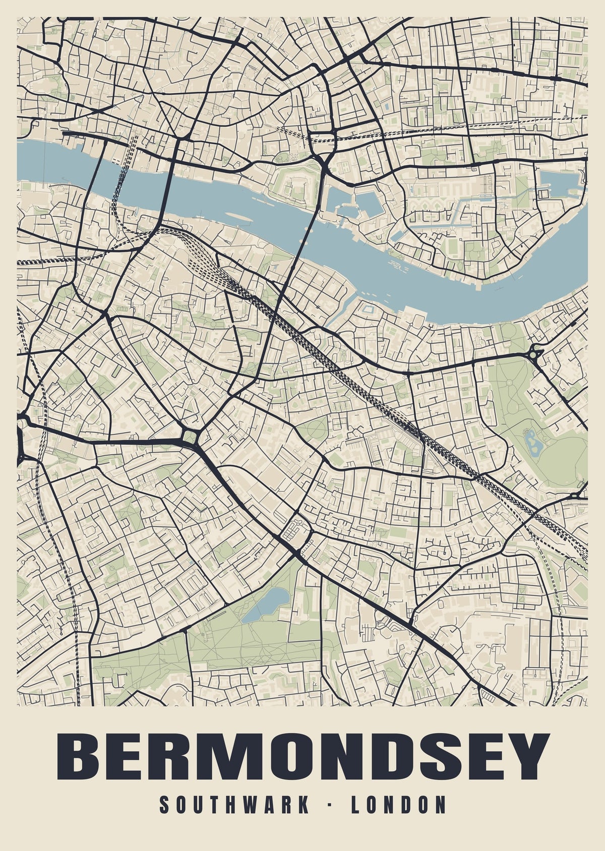 Heritage street map poster of Bermondsey, Southwark, London