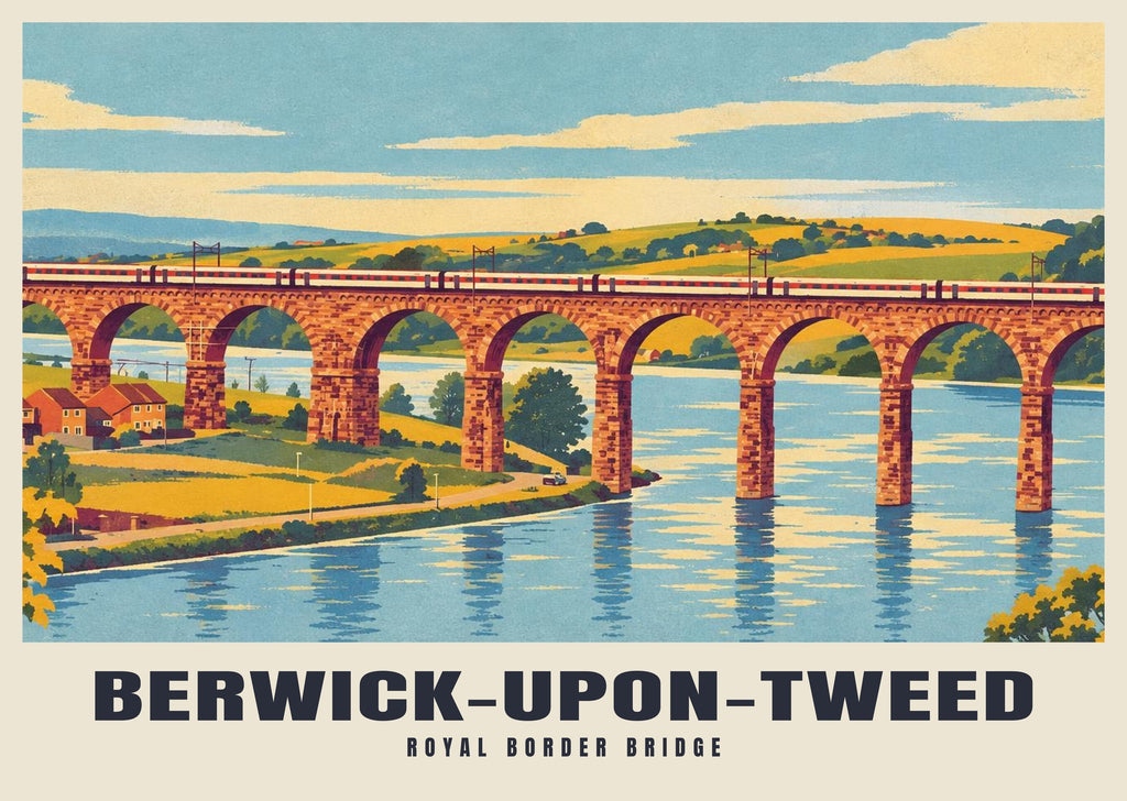 Royal Border Bridge, Berwick-upon-Tweed poster, Retro Railway style