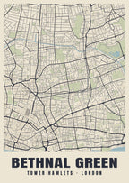 Heritage street map poster of Bethnal Green, Tower Hamlets, London