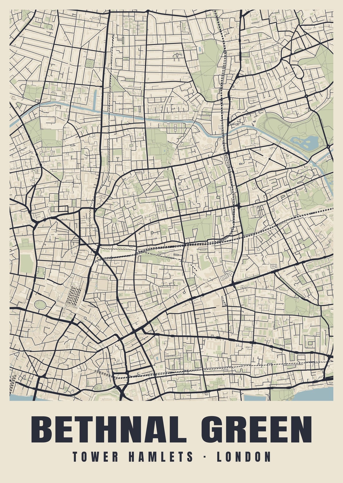 Heritage street map poster of Bethnal Green, Tower Hamlets, London