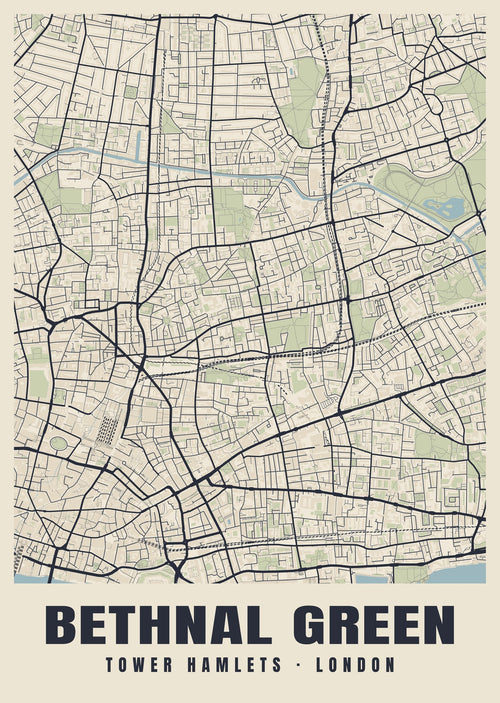 Heritage street map poster of Bethnal Green, Tower Hamlets, London