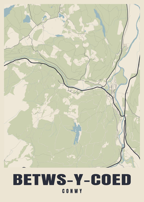 Street map poster of Betws-y-Coed, Conwy