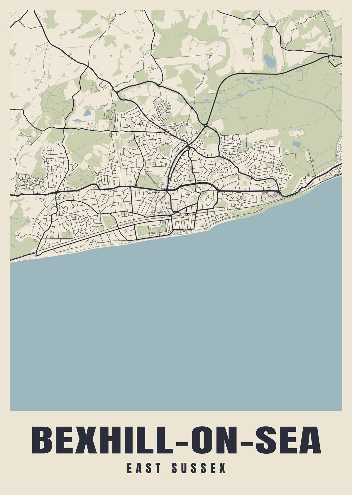 Street map poster of Bexhill-on-Sea, East Sussex