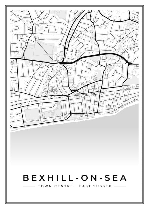 Street map poster of Bexhill-on-Sea town centre, East Sussex