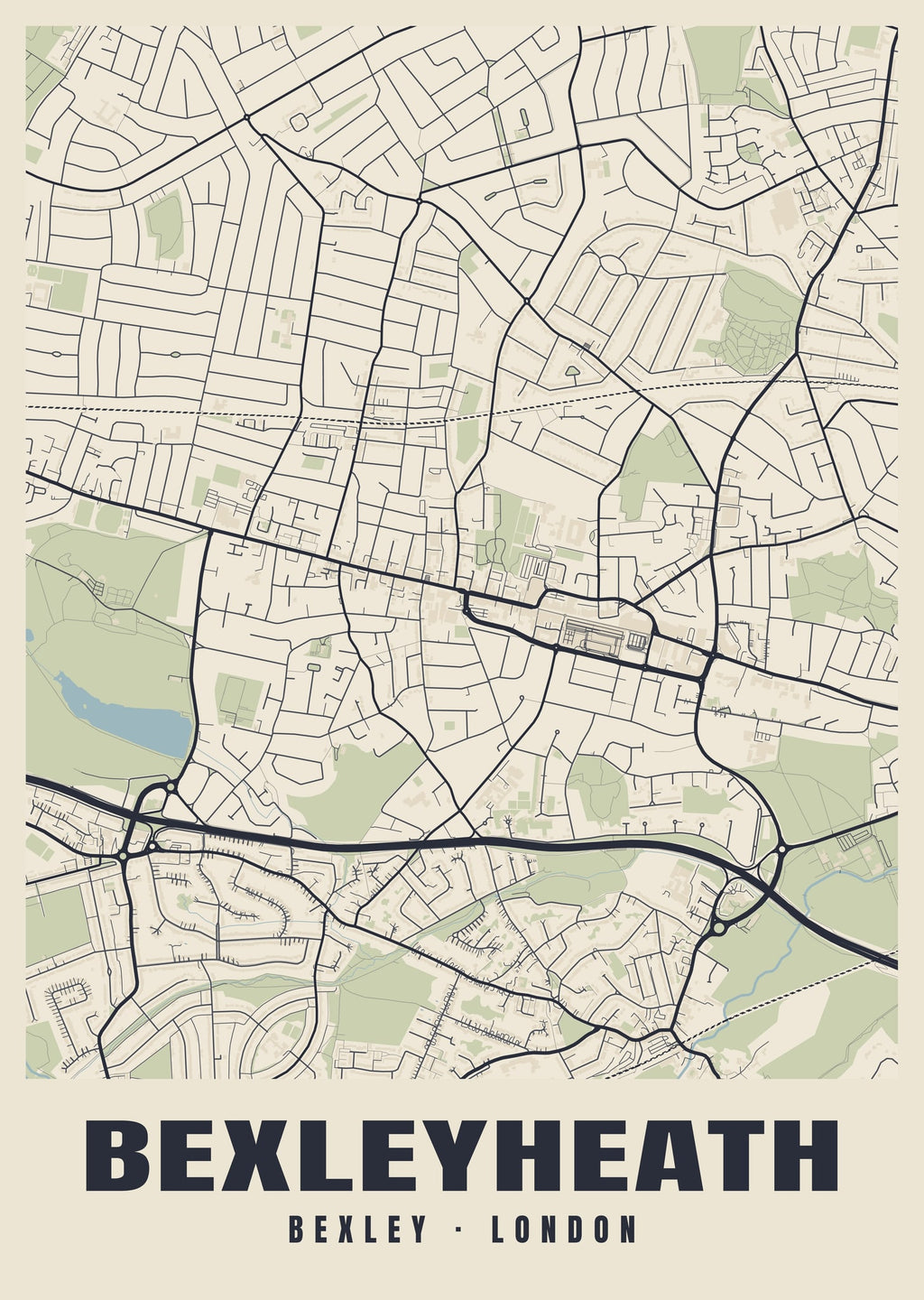 Heritage street map poster of Bexleyheath, Bexley, London