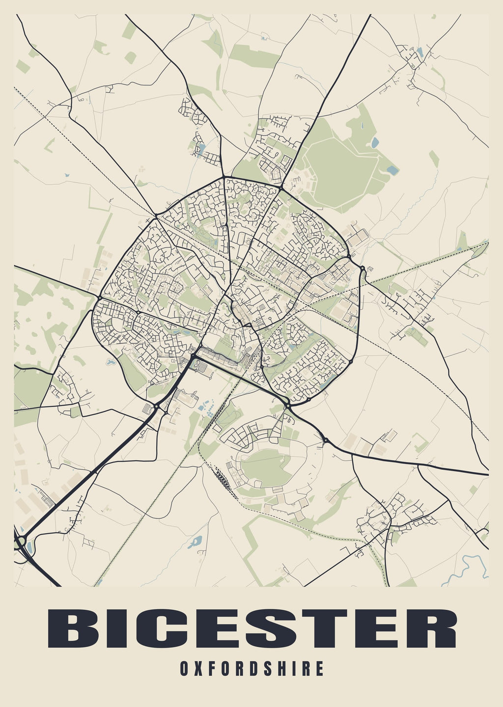 Street map poster of Bicester, Oxfordshire
