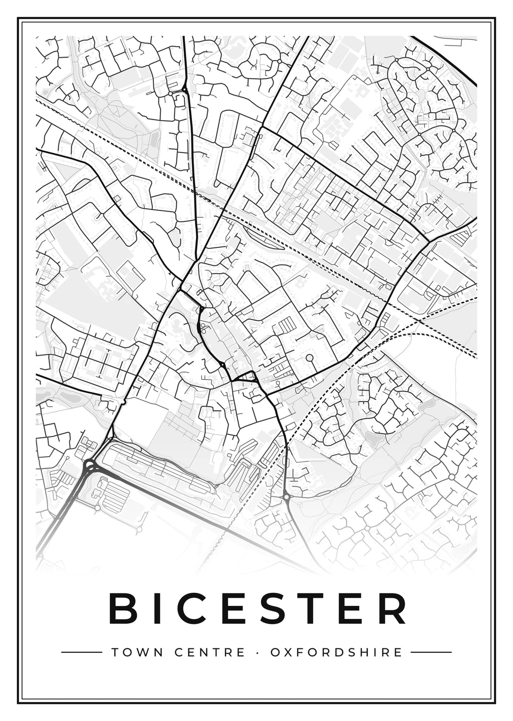 Street map poster of Bicester town centre, Oxfordshire