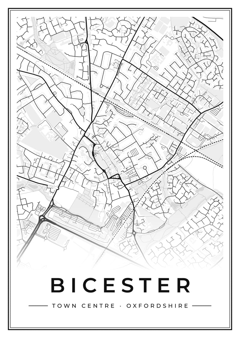 Bicester Town Centre Street Map Poster