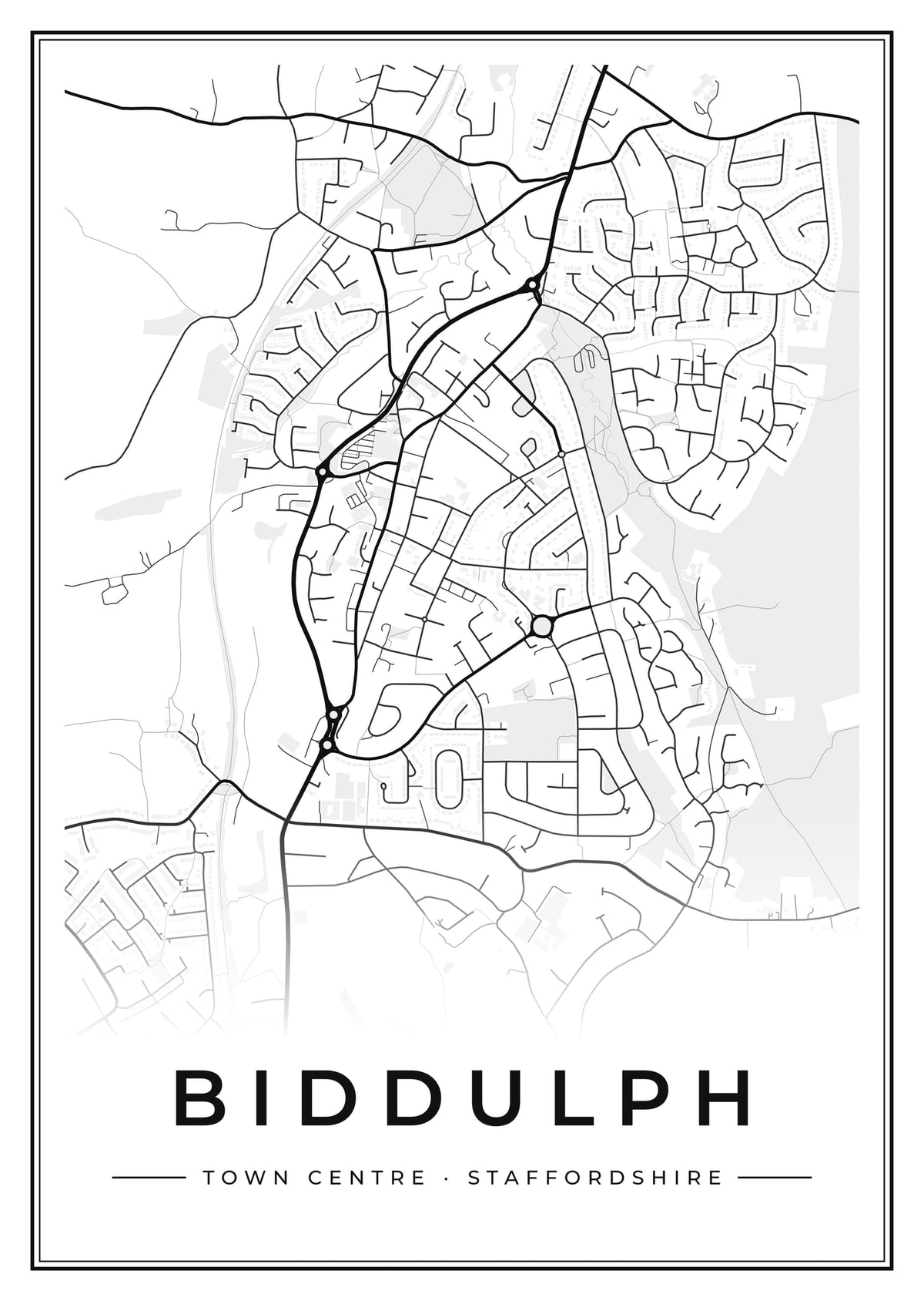 Street map poster of Biddulph town centre, Staffordshire
