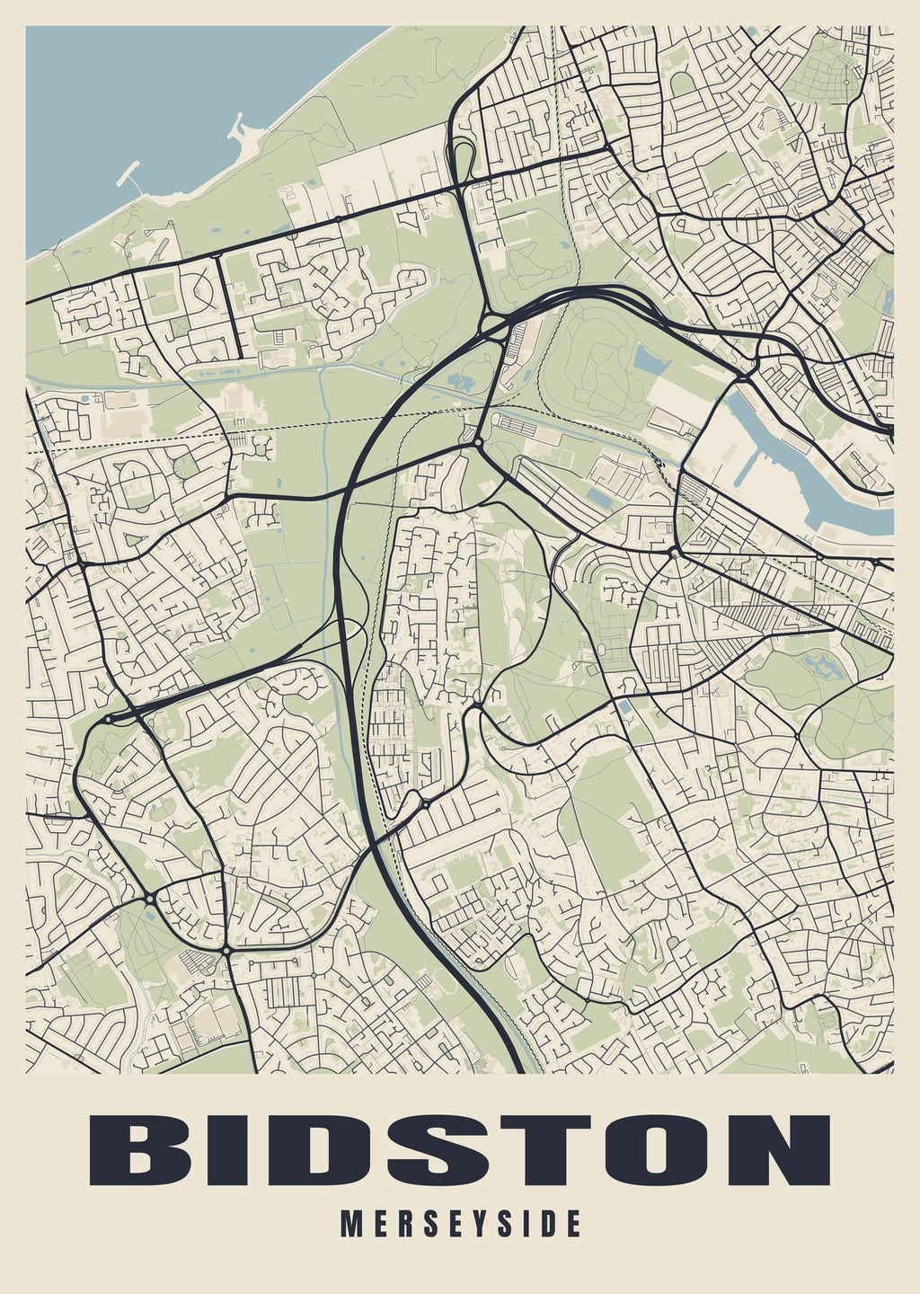Street map poster of Bidston, Merseyside