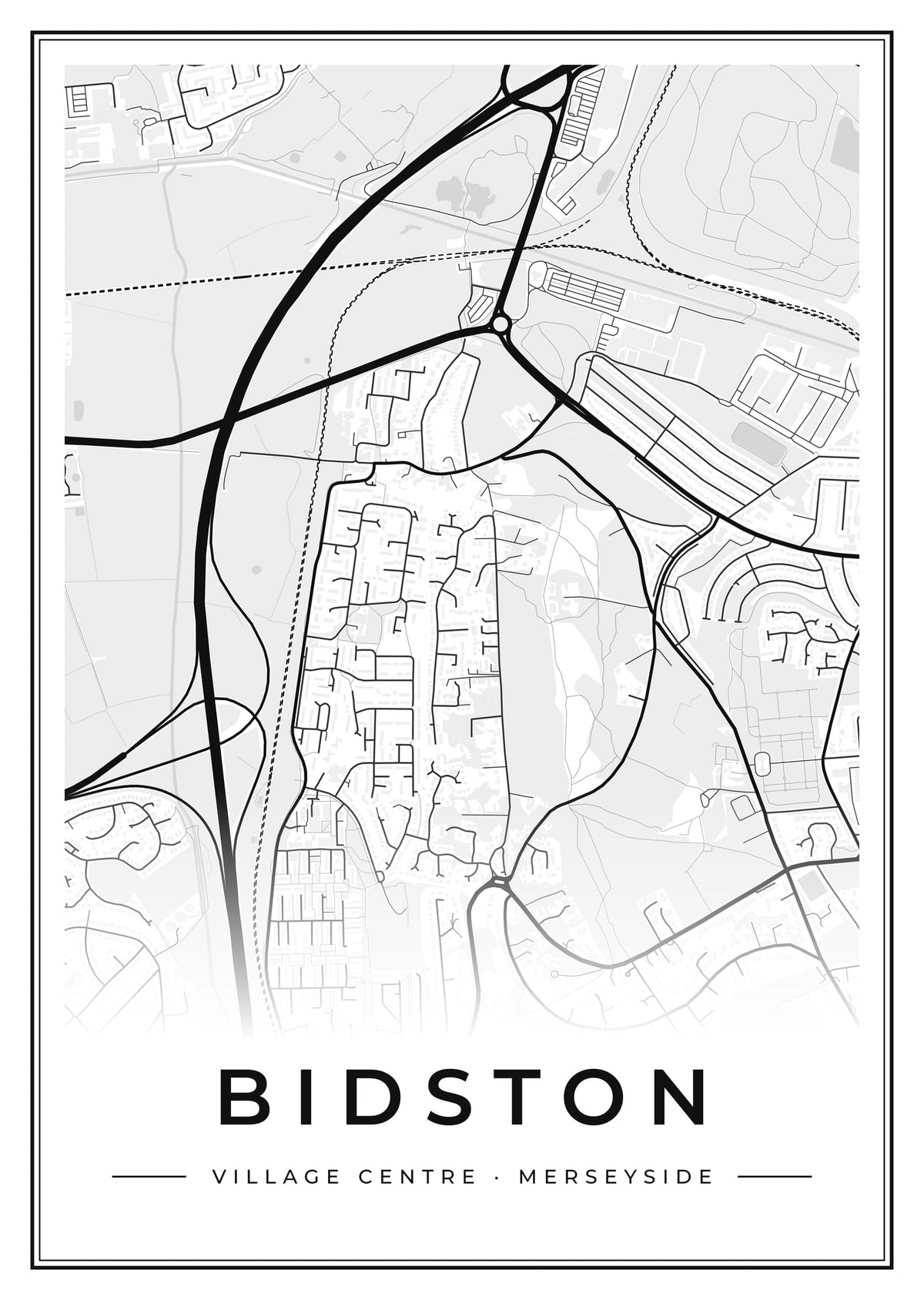 Street map poster of Bidston village centre, Merseyside