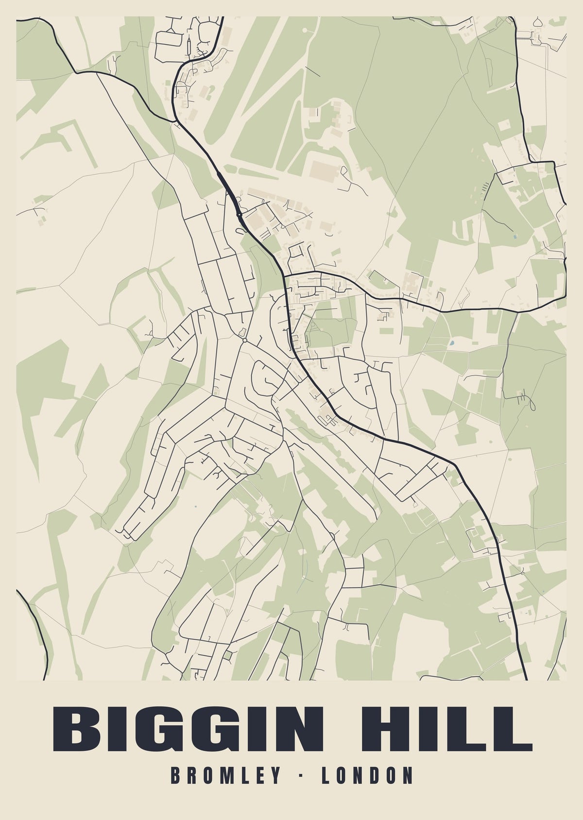 Heritage street map poster of Biggin Hill, Bromley, London