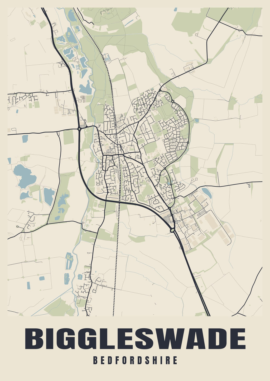 Street map poster of Biggleswade, Bedfordshire