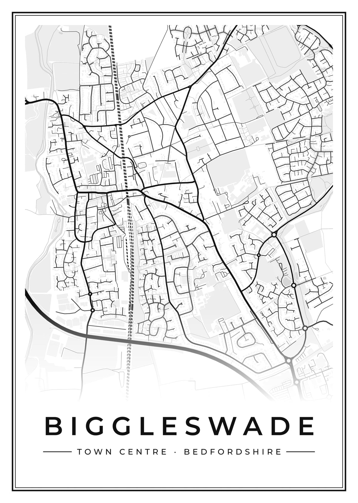 Street map poster of Biggleswade town centre, Bedfordshire