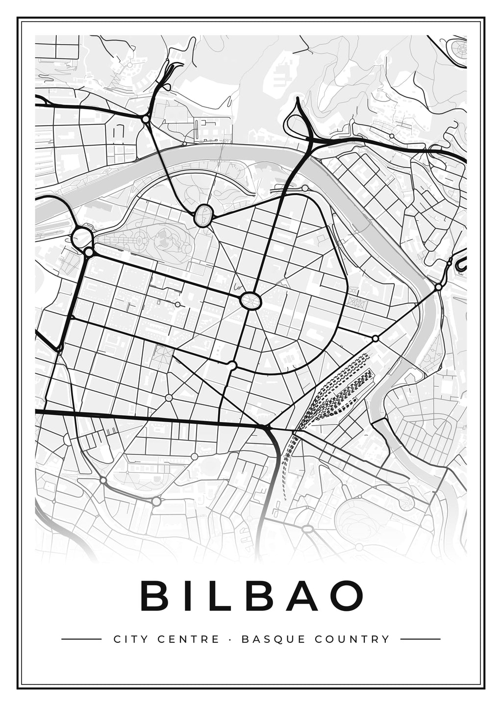 Street map poster of Bilbao city centre, Basque Country