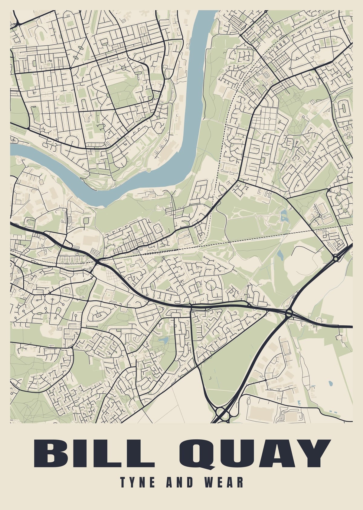 Street map poster of Bill Quay, Tyne and Wear