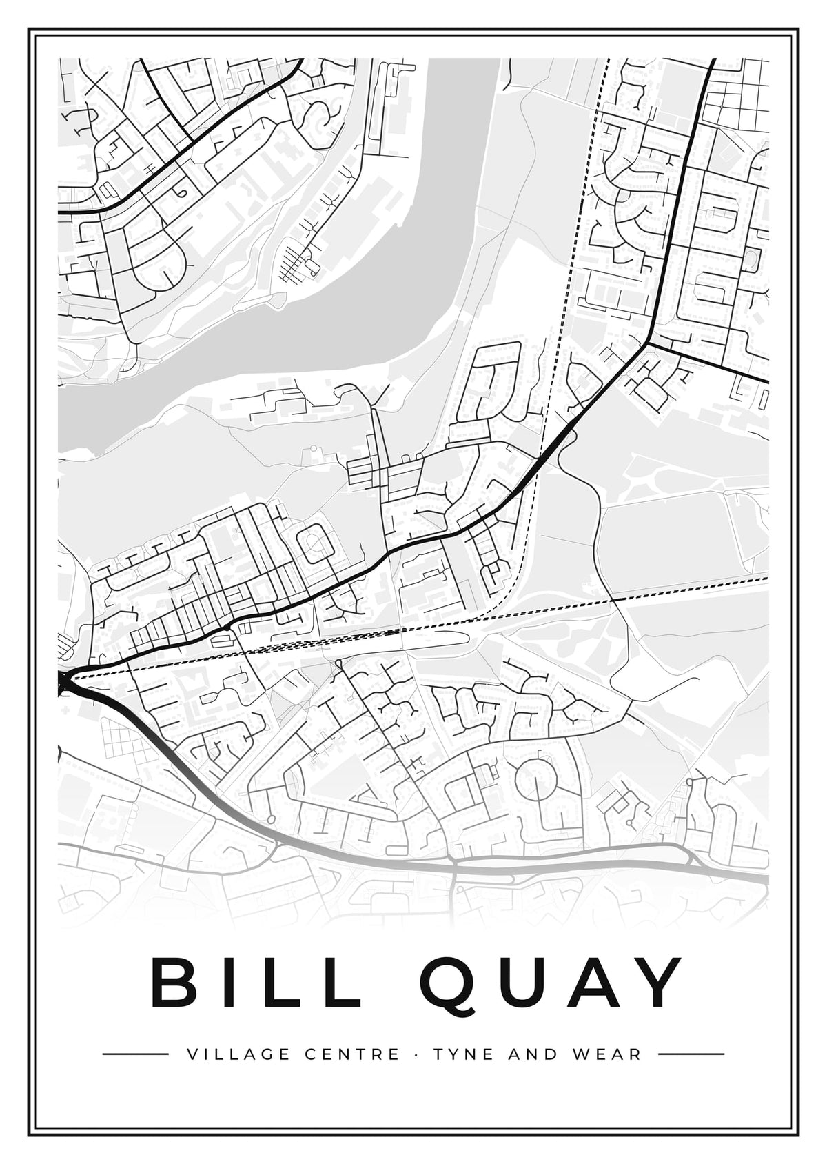 Street map poster of Bill Quay village centre, Tyne and Wear