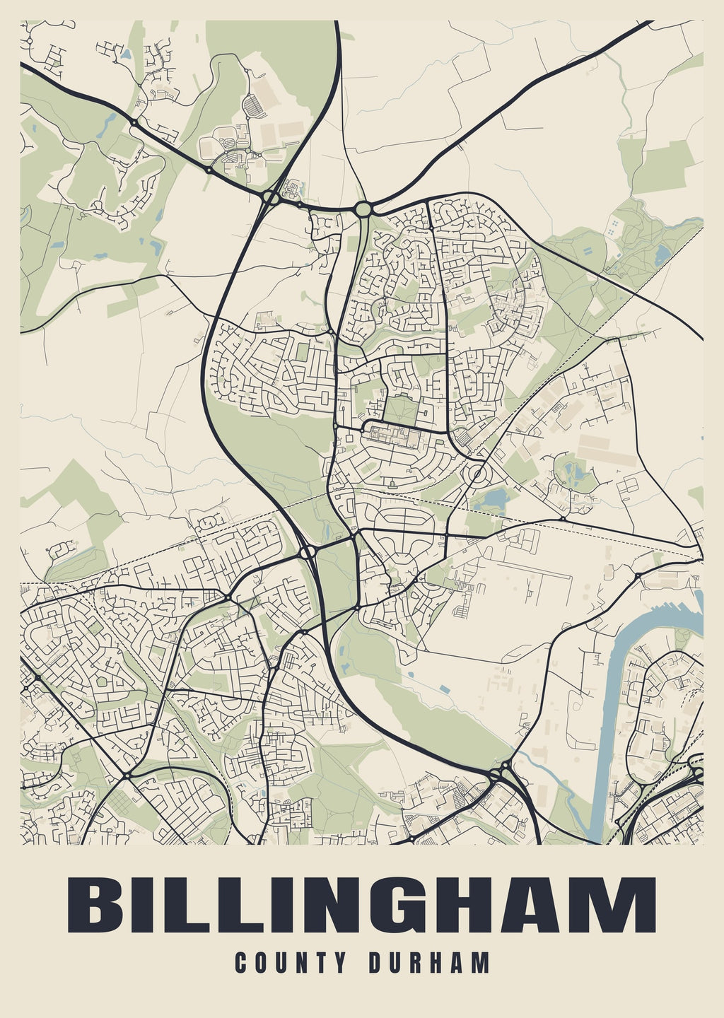 Street map poster of Billingham, County Durham