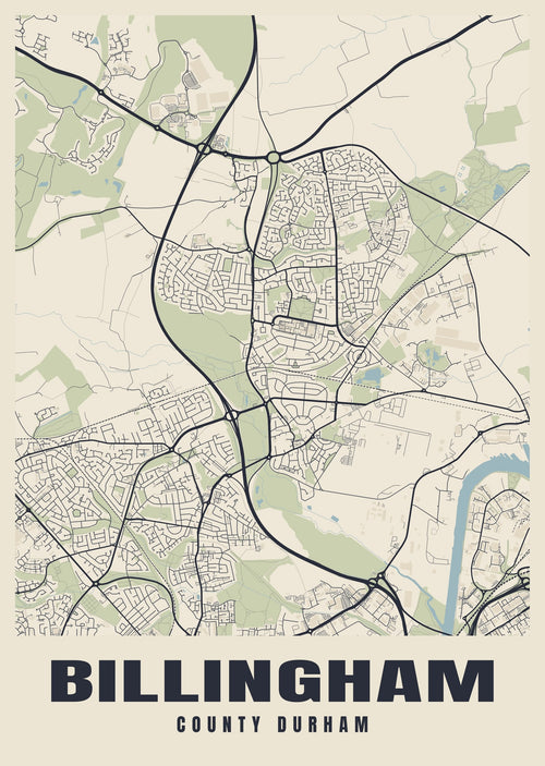 Street map poster of Billingham, County Durham