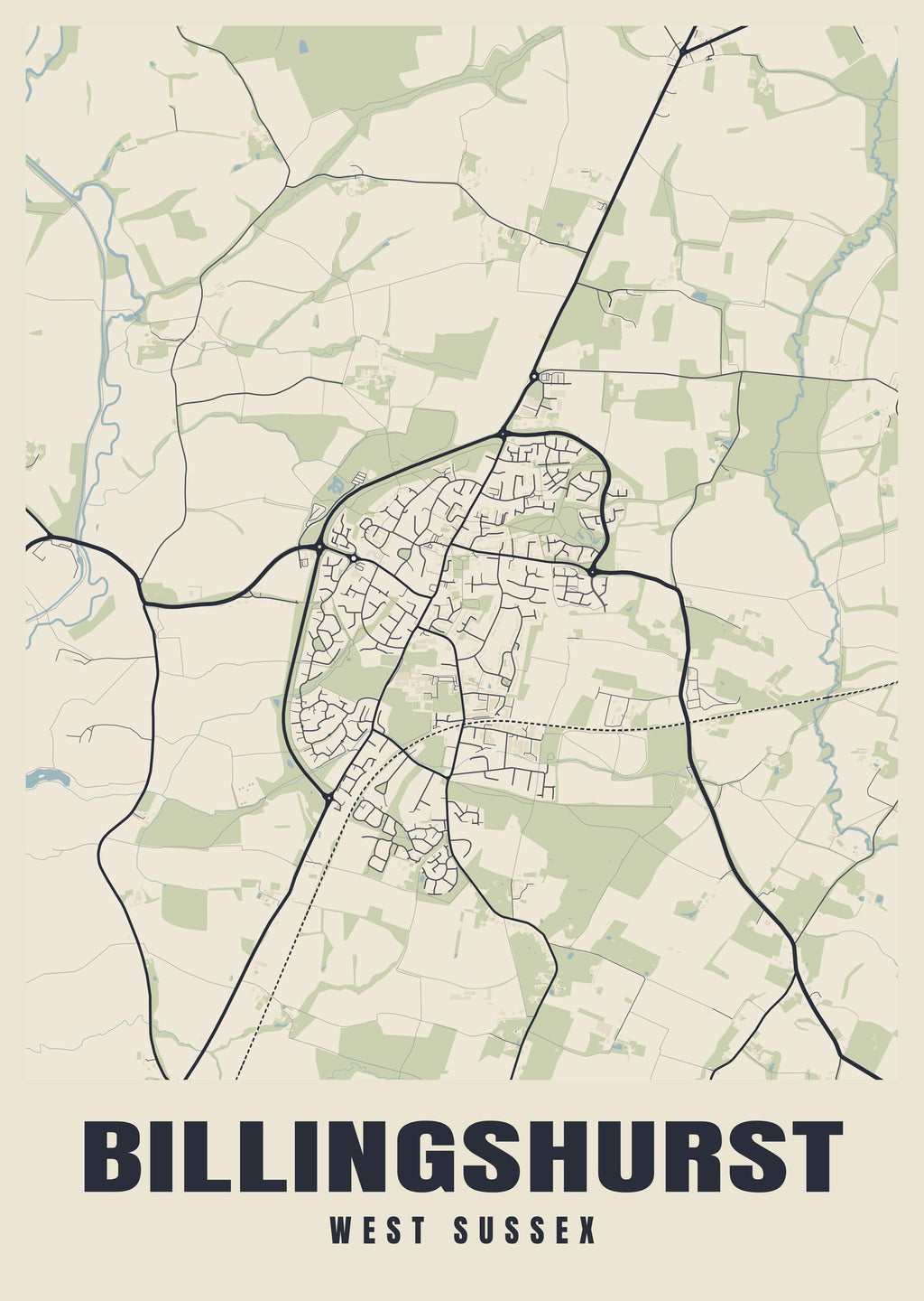 Street map poster of Billingshurst, West Sussex