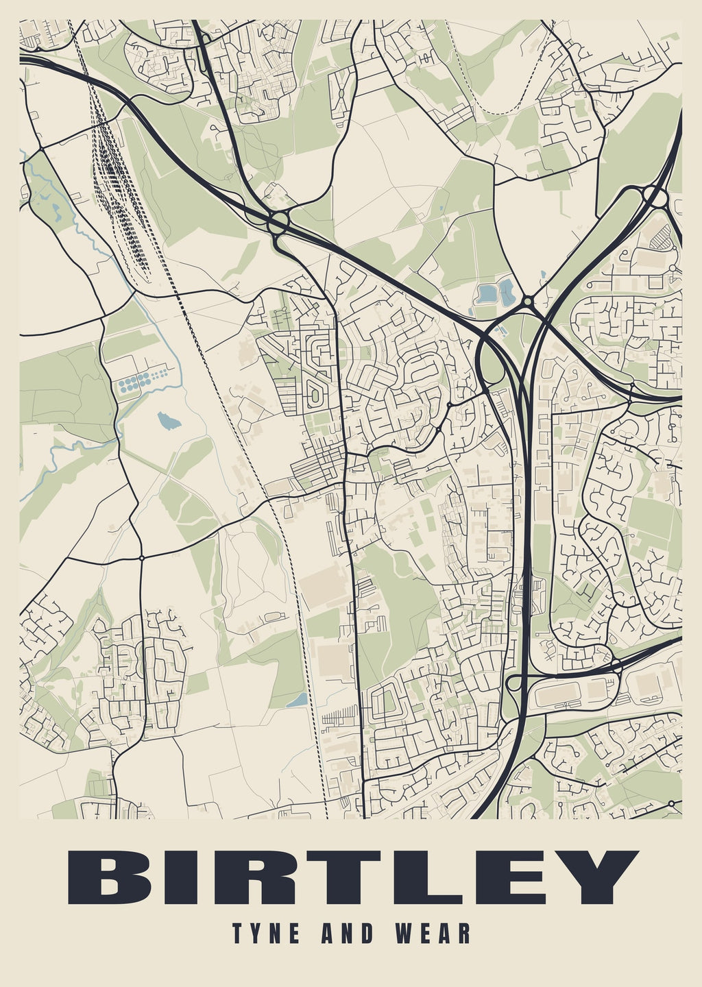 Street map poster of Birtley, Tyne and Wear