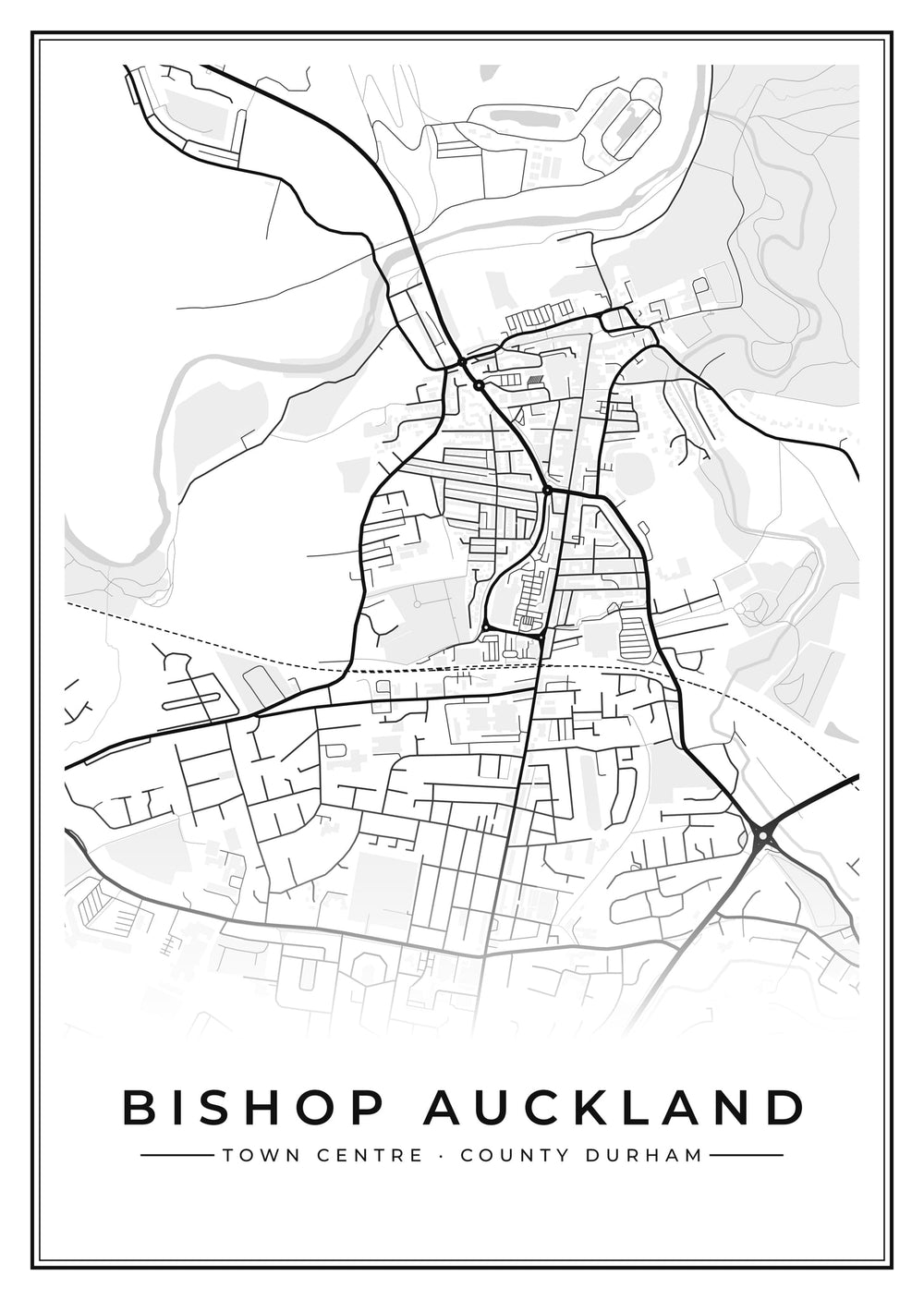 Bishop Auckland Town Centre Street Map Poster