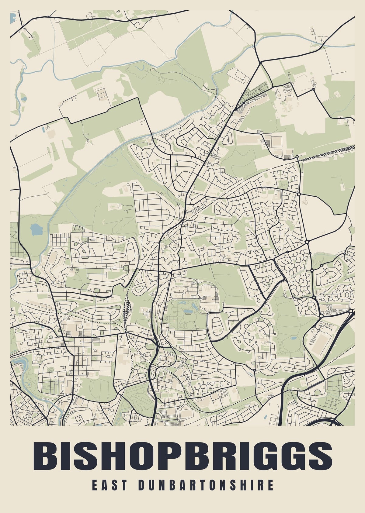 Street map poster of Bishopbriggs, East Dunbartonshire
