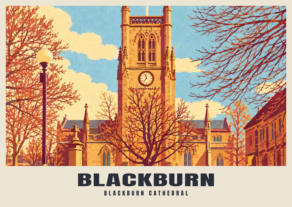 Blackburn Cathedral poster, Retro Railway style