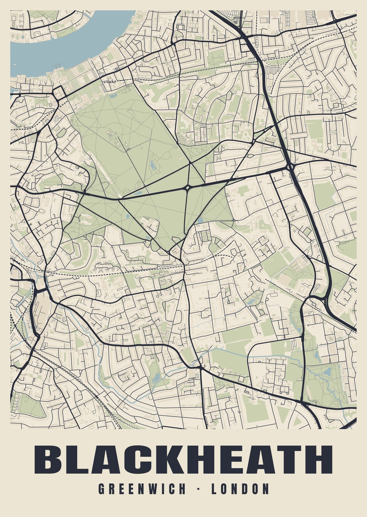 Heritage street map poster of Blackheath, Greenwich, London