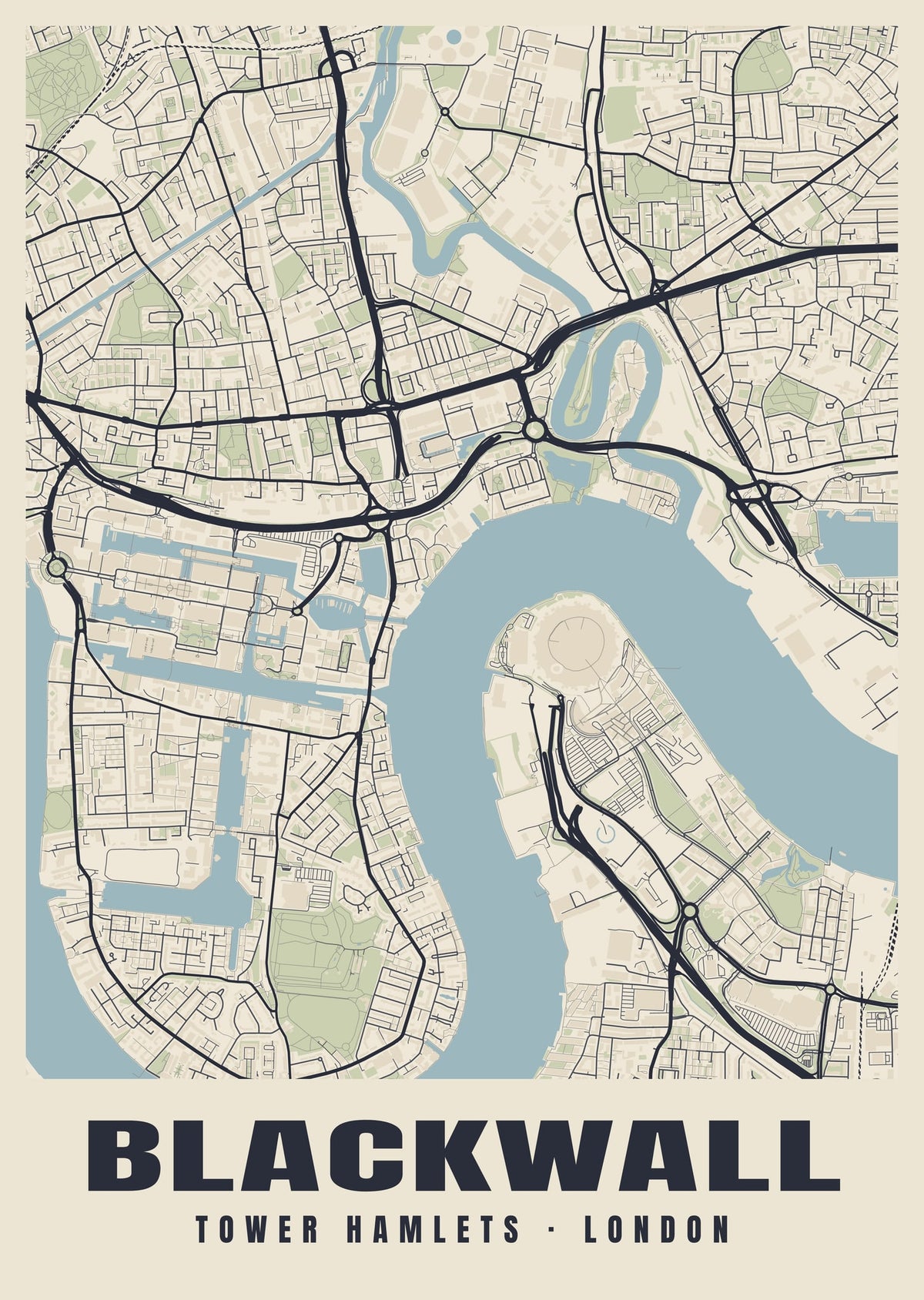 Heritage street map poster of Blackwall, Tower Hamlets, London