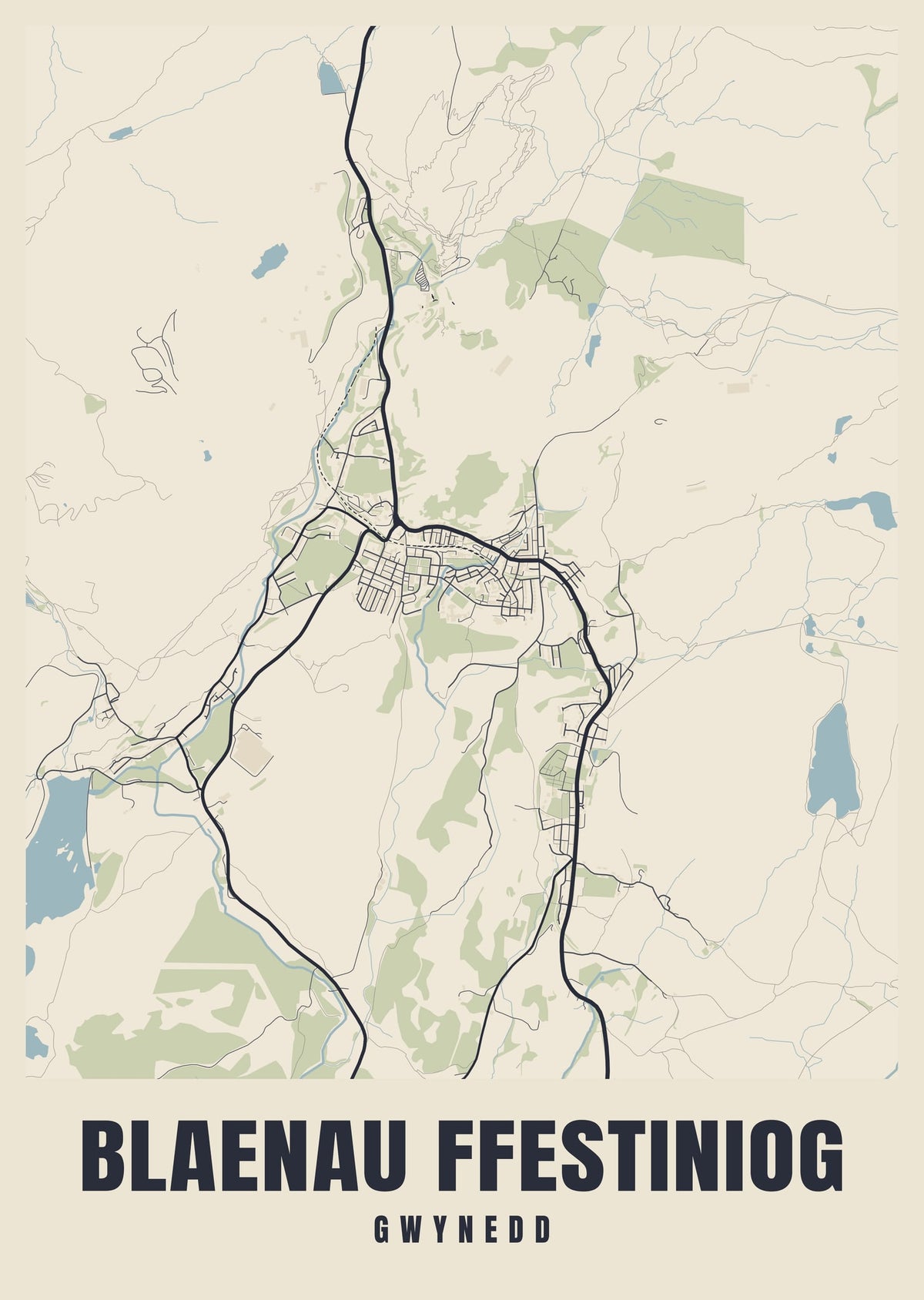 Street map poster of Blaenau Ffestiniog, Gwynedd