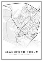 Street map poster of Blandford Forum town centre, Dorset