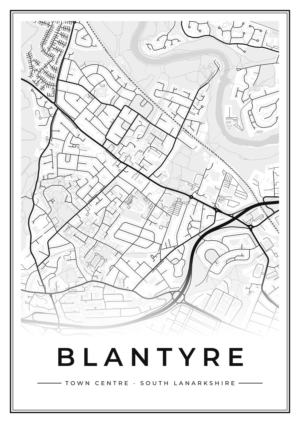 Street map poster of Blantyre town centre, South Lanarkshire