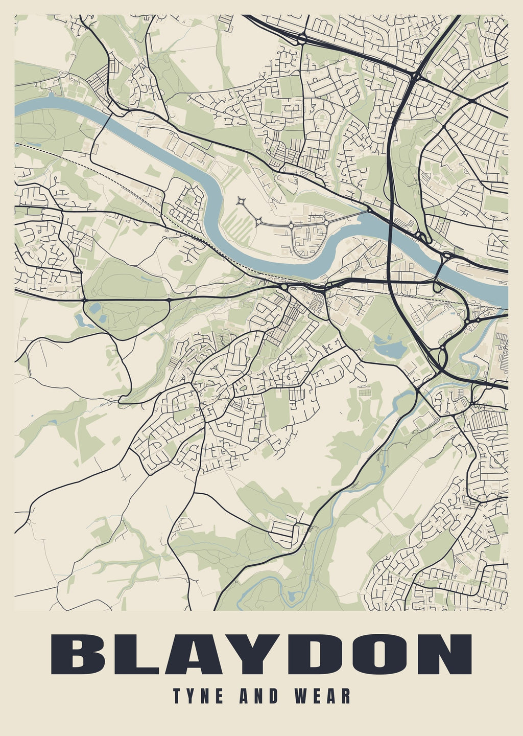 Street map poster of Blaydon, Tyne and Wear