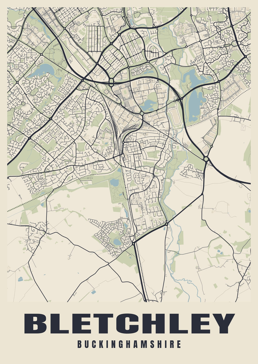 Street map poster of Bletchley, Buckinghamshire