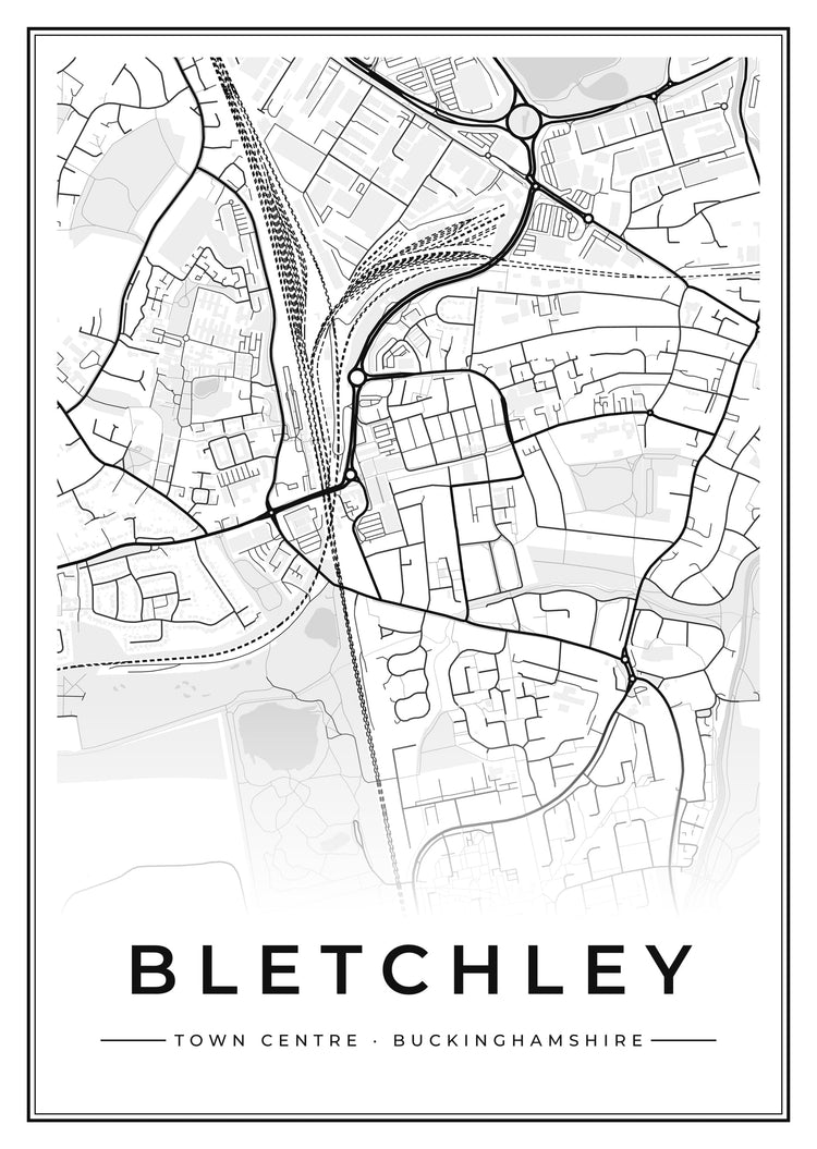 Bletchley Town Centre Street Map Poster