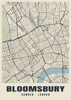 Heritage street map poster of Bloomsbury, Camden, London