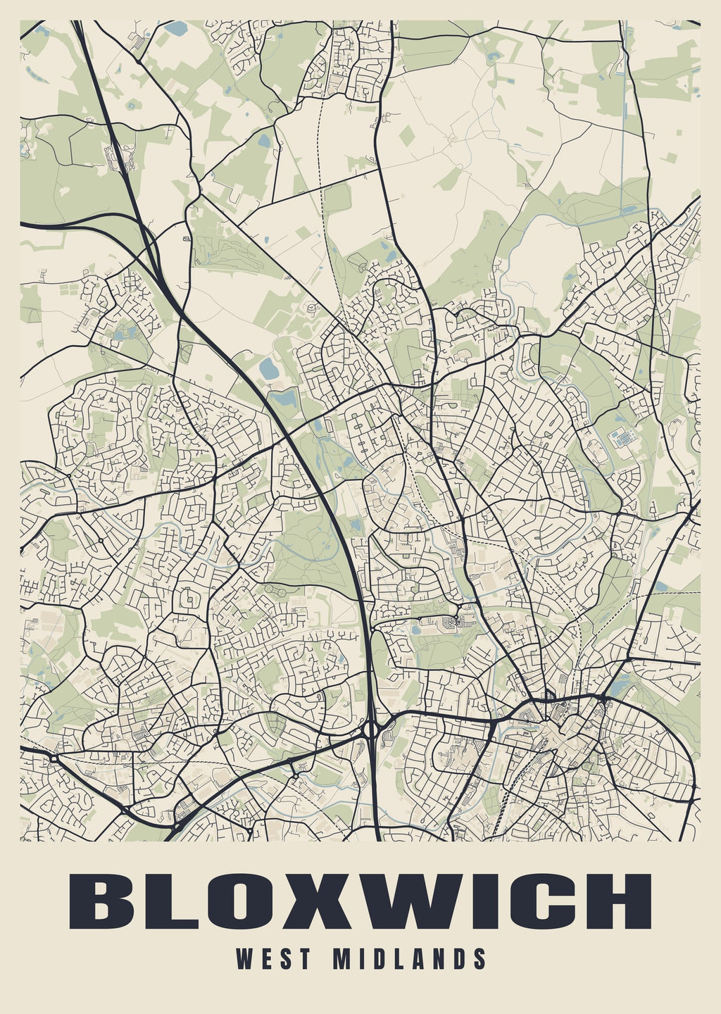 Street map poster of Bloxwich, West Midlands