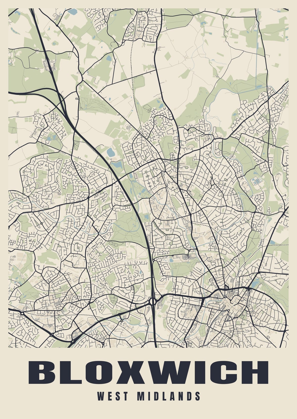Street map poster of Bloxwich, West Midlands