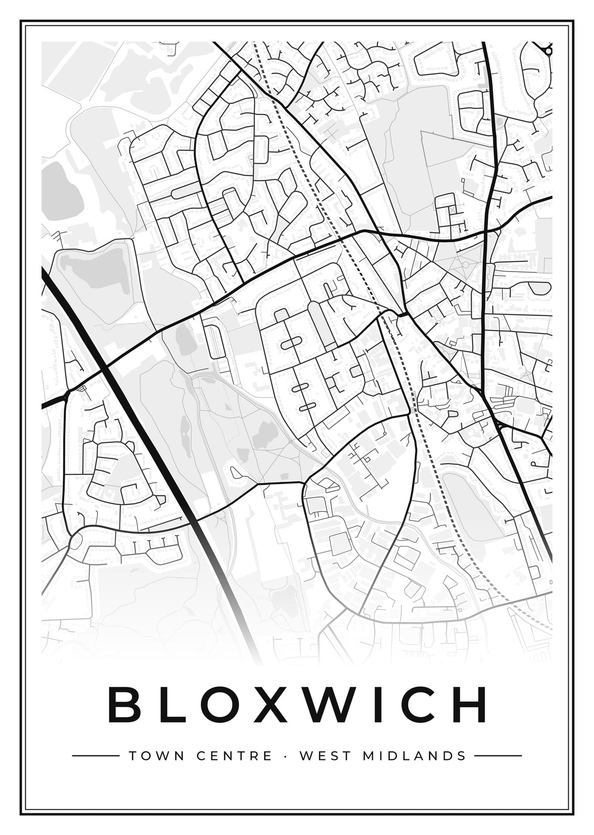 Street map poster of Bloxwich town centre, West Midlands