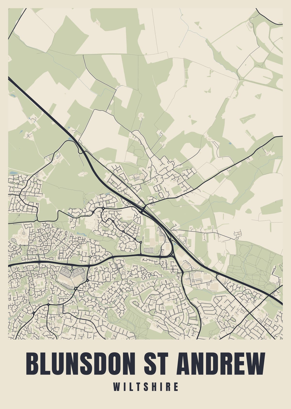 Street map poster of Blunsdon St Andrew, Wiltshire