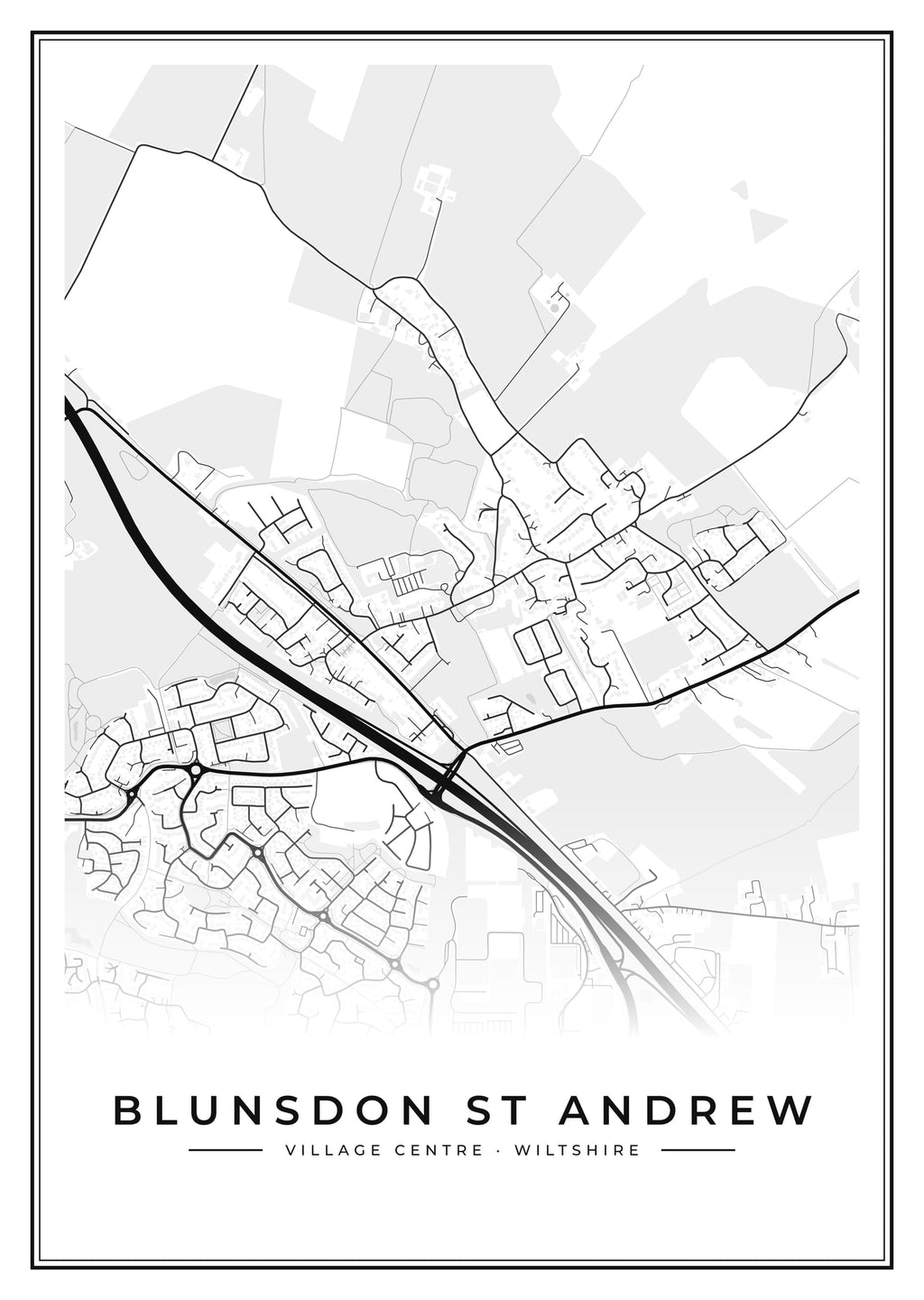 Street map poster of Blunsdon St Andrew village centre, Wiltshire